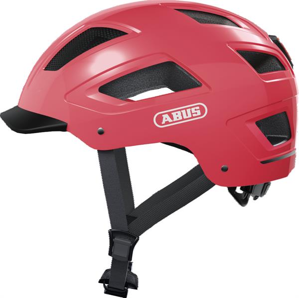 lifestyle fahrradhelm Abus hyban 2.0 living coral mit LED-Rücklicht