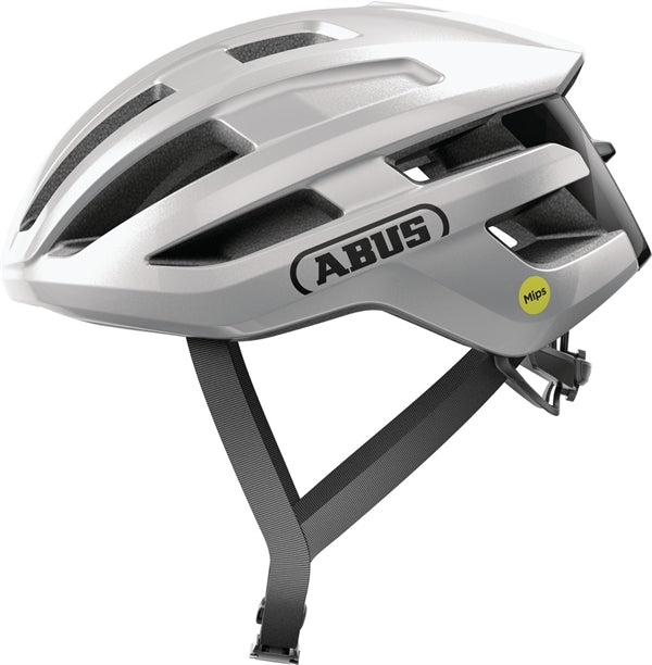 silberner fahrradhelm Abus Powerdome Mips Gleam Silver Rennrad- & Gravelhelm