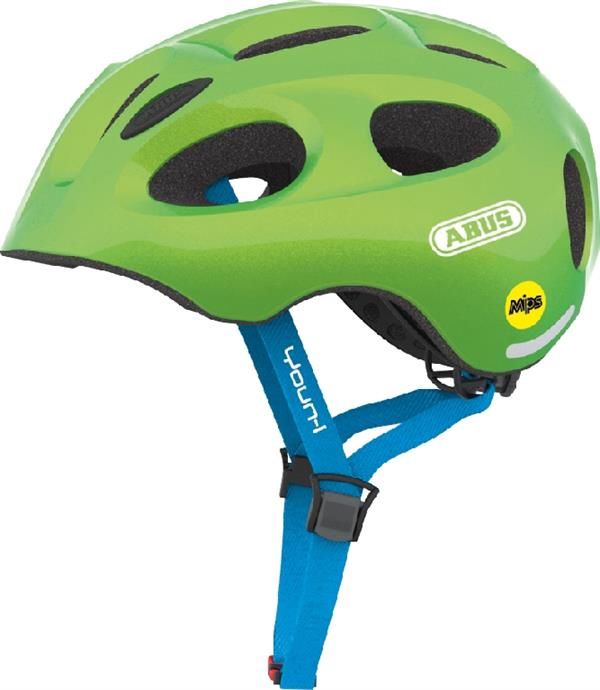 puky fahrradhelm grün Abus Youn-I Sparkling Green Mips mit LED Rücklicht