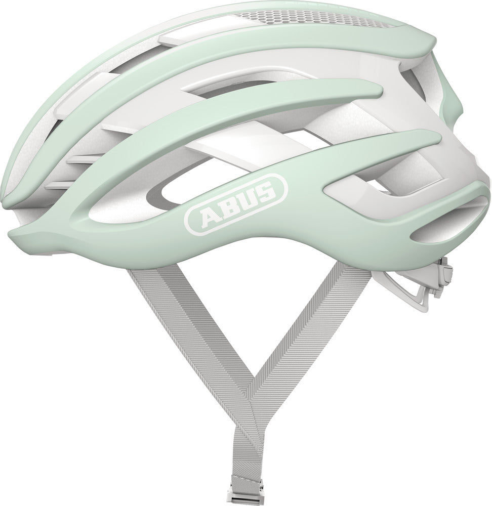 Abus Airbreaker Pure Mint. Mint und weiße Rennradhelm