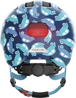 Abus Smiley 3.0 LED Blue Cars. Blauer Kinderhelm und Kleinkinderhelm mit Autos und LED Rücklicht