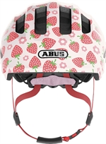 Abus Smiley 3.0 LED Rose Strawberry. Kinderhelm und Kleinkinderhelm mit Erdbeermotiv und LED-Licht hinten