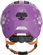 Abus Smiley 3.0 Purple Star. Lila Kinderhelm und Kleinkinderhelm mit Eulen und Sternen.